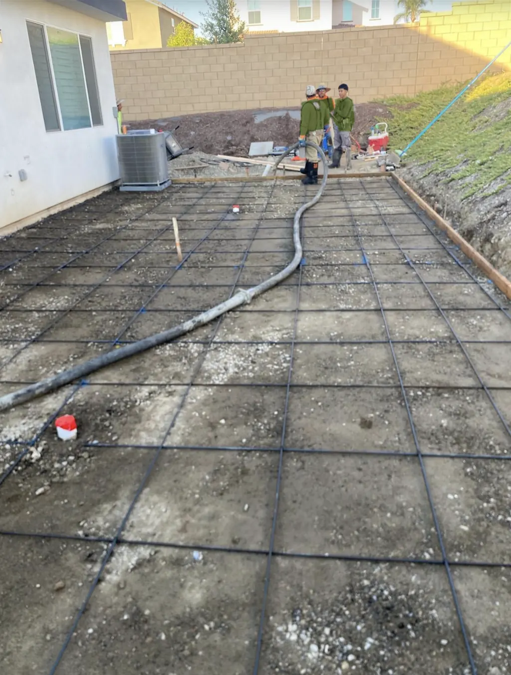 Patio formed with rebar, measured before the pour