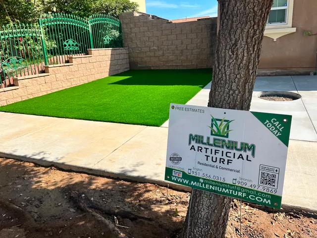 Finished lawn with the Millenium yard sign in Perris, CA